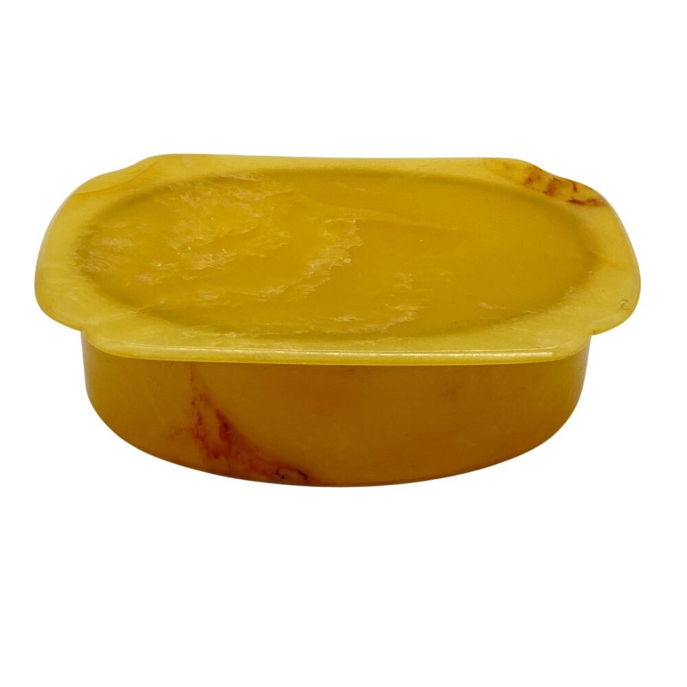 Vintage Art Deco MCM Celluloid Plastic Yellow Gold Marbled Trinket Box Jewelry